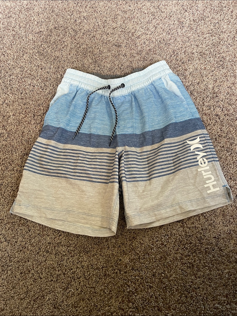 Hurley Men's Light Blue & Gray Striped Board Shorts
